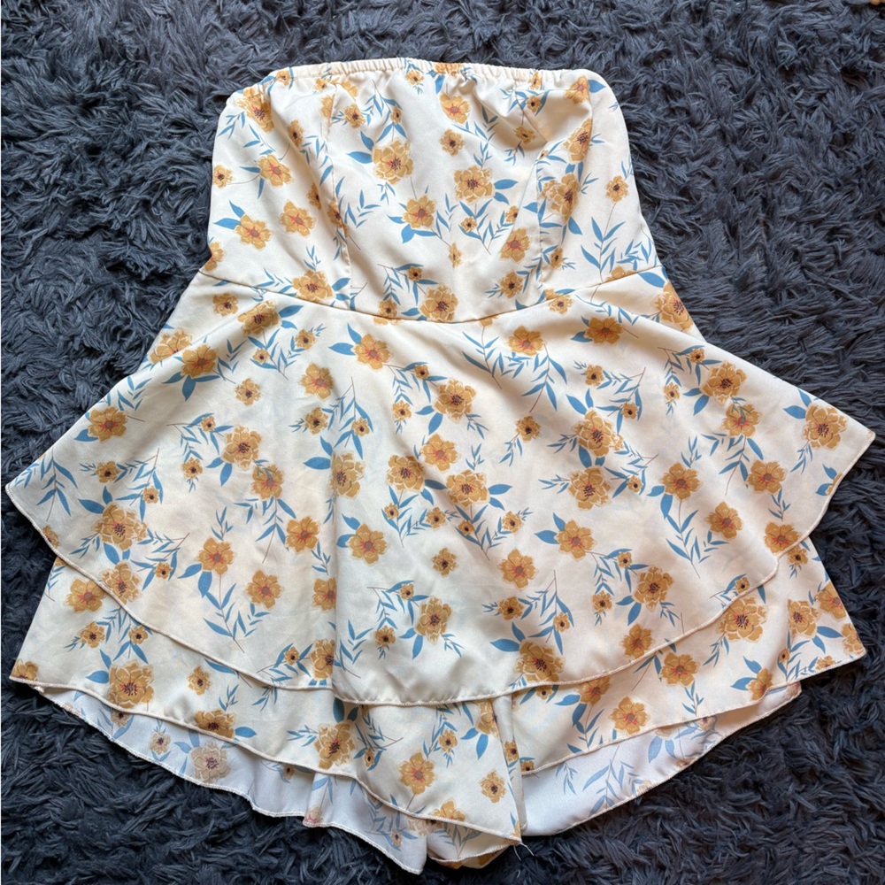 Floral Romper with Yellow and Blue Accents